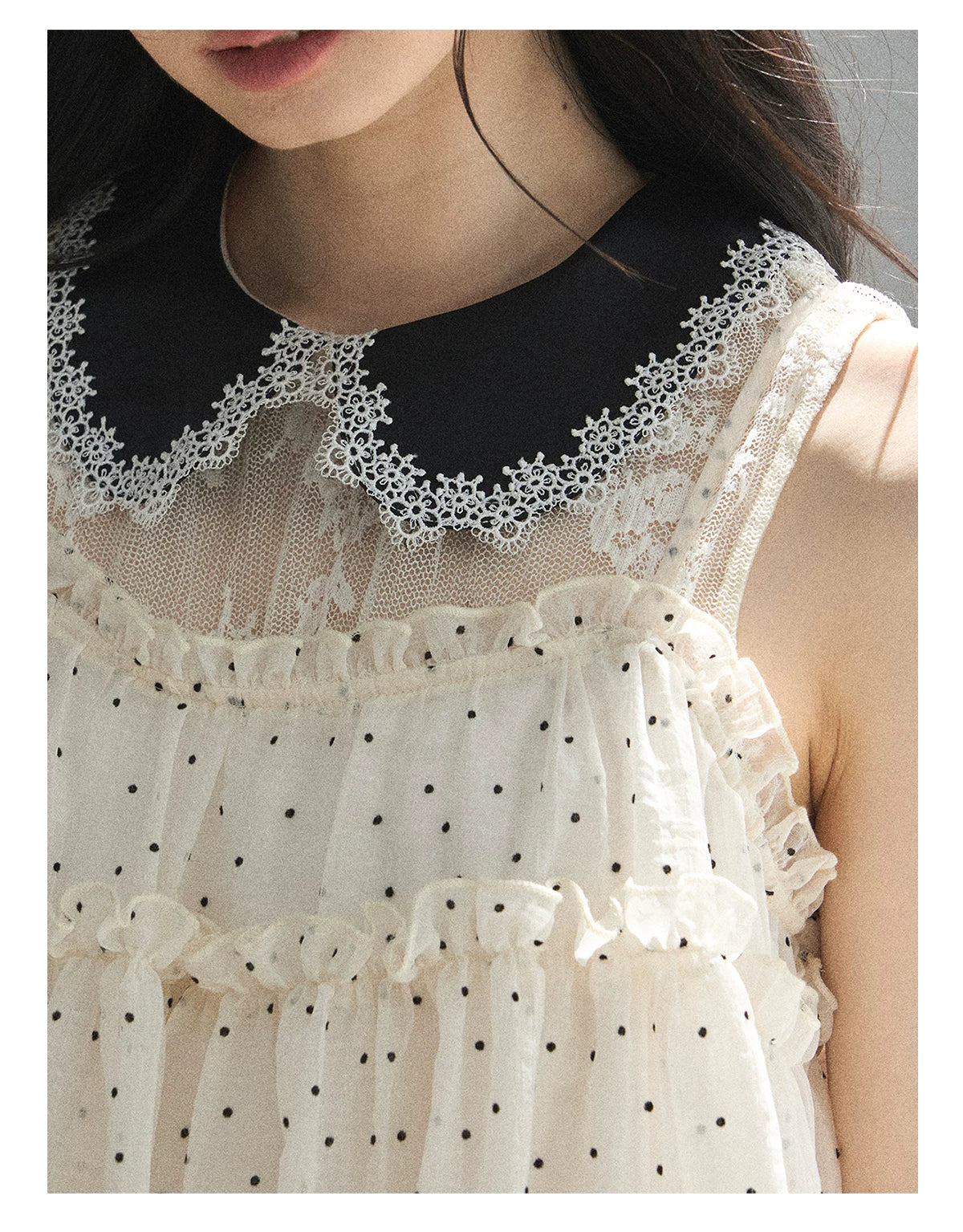 "A Dream Like Foam" French Polka Dot Chiffon Babydoll Blouse