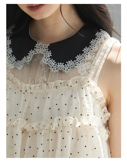 "A Dream Like Foam" French Polka Dot Chiffon Babydoll Blouse
