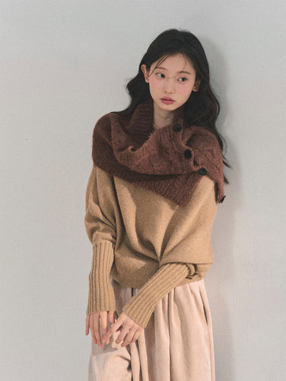 少也眼 “Embers of Sunset” Mini Faux-Knit Shoulder Wrap – Gray & Cocoa