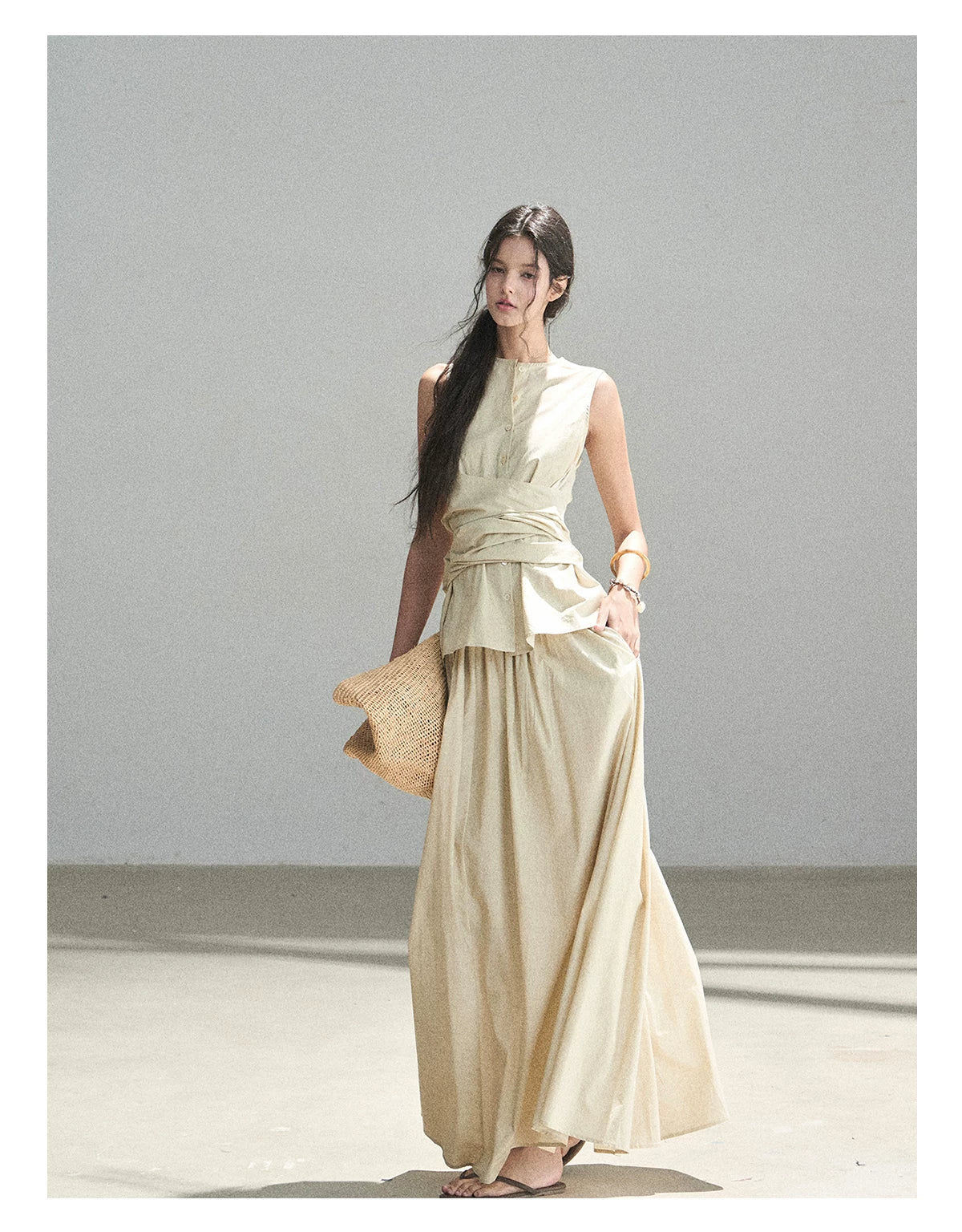 "The Last Falling Leaf" Milk Tea Lyocell Two-Piece Skirt Set