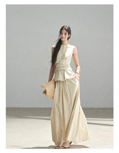 "The Last Falling Leaf" Milk Tea Lyocell Two-Piece Skirt Set