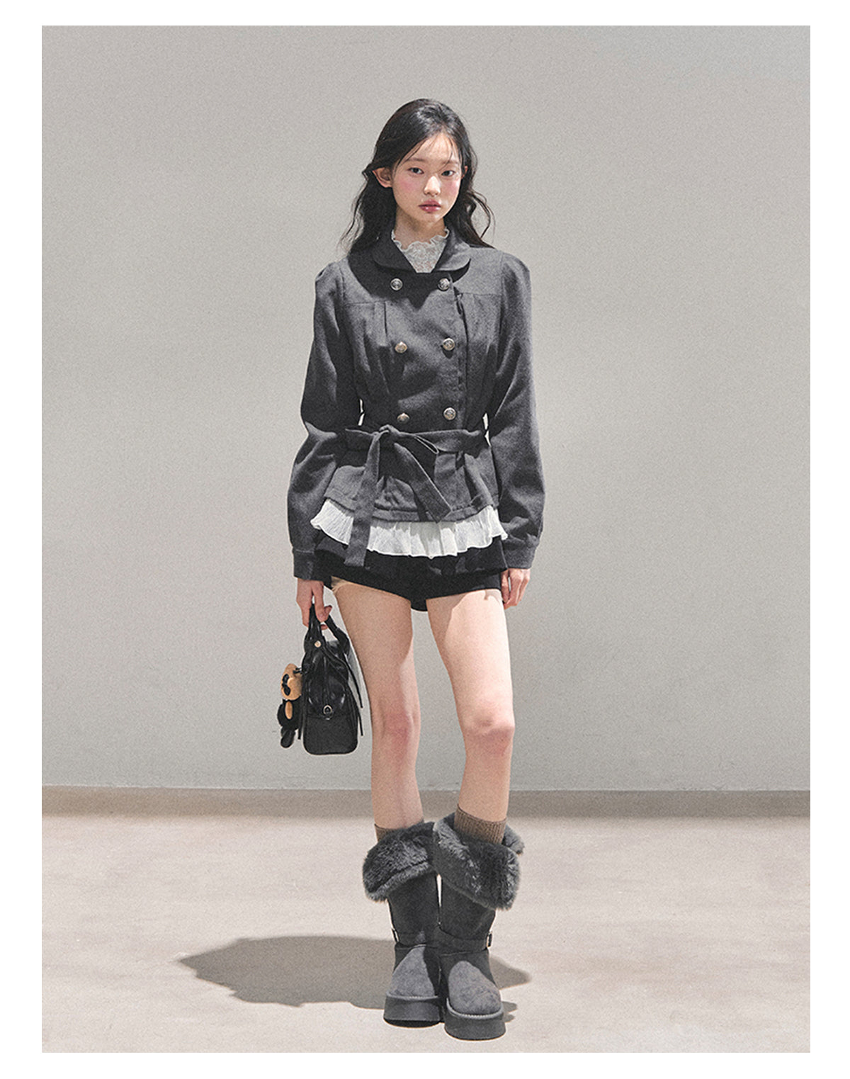 少也眼 "Twilight Whispers" Hepburn-Style Waist-Cinch Blazer