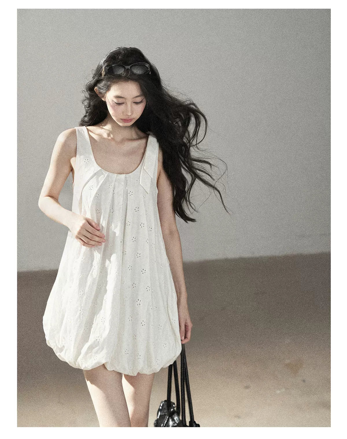 AOMALM - One-Shoulder Bow Dress with Cutout Embroidery Detail
