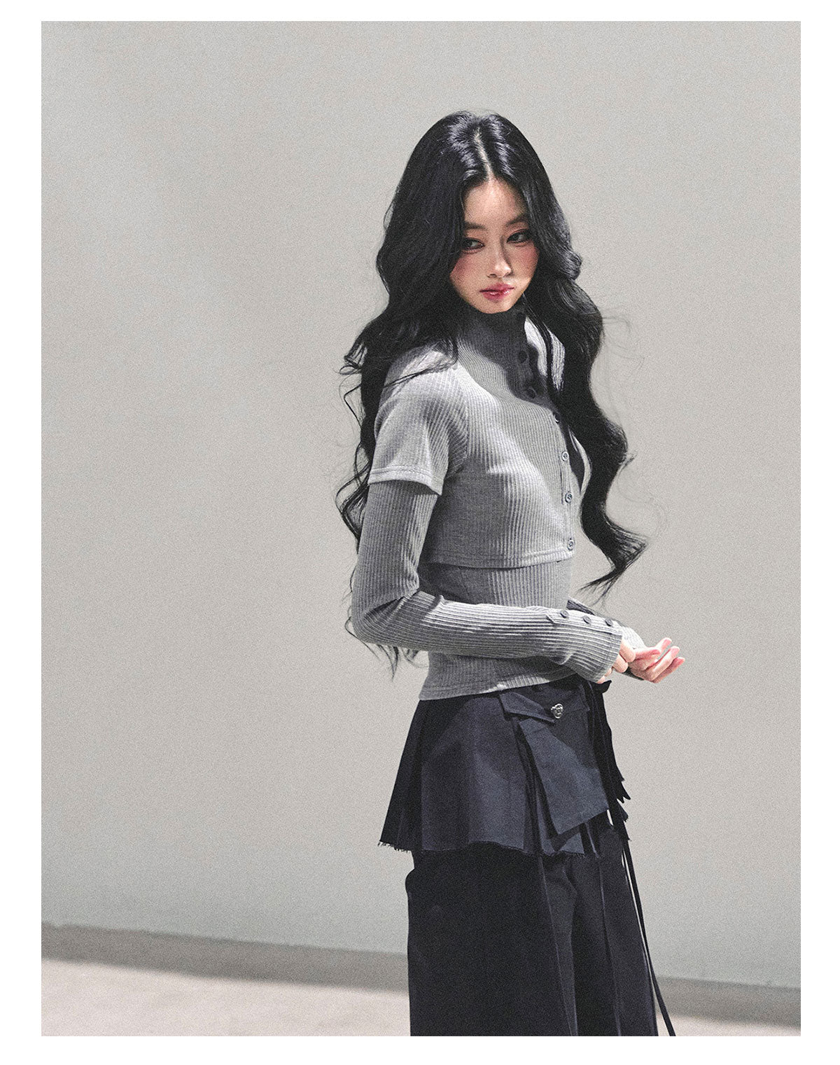 少也眼 “Soft Descent” Two-Piece Knit Long Sleeve Top Set 58842