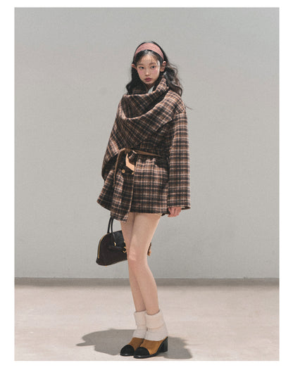 少也眼 “Winter Balcé Whisper” Wool Blend Overcoat - Plaid Coffee 7886436