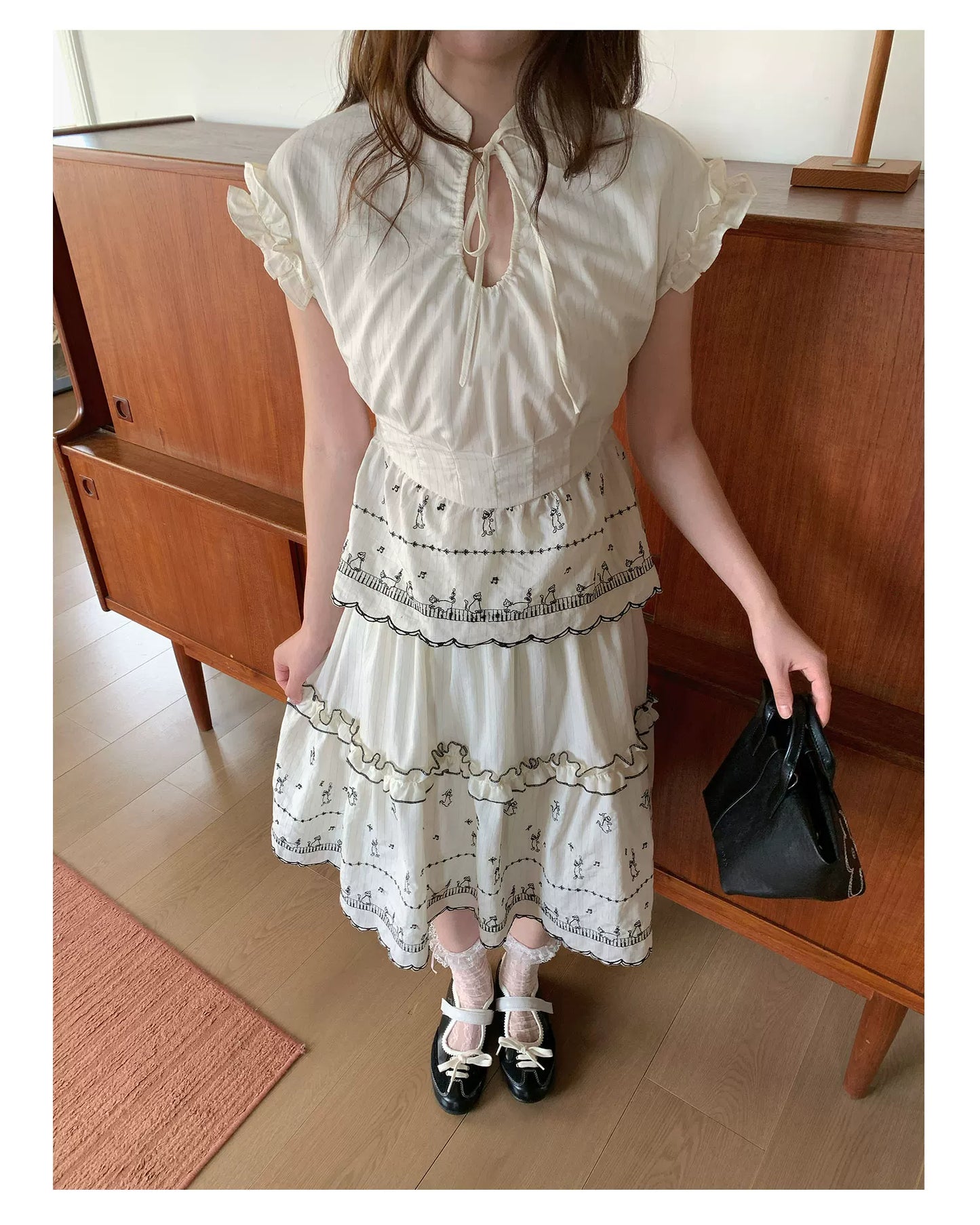 [RF] “Ivory Star Whisper” Polka Dot Two-Piece Skirt Set