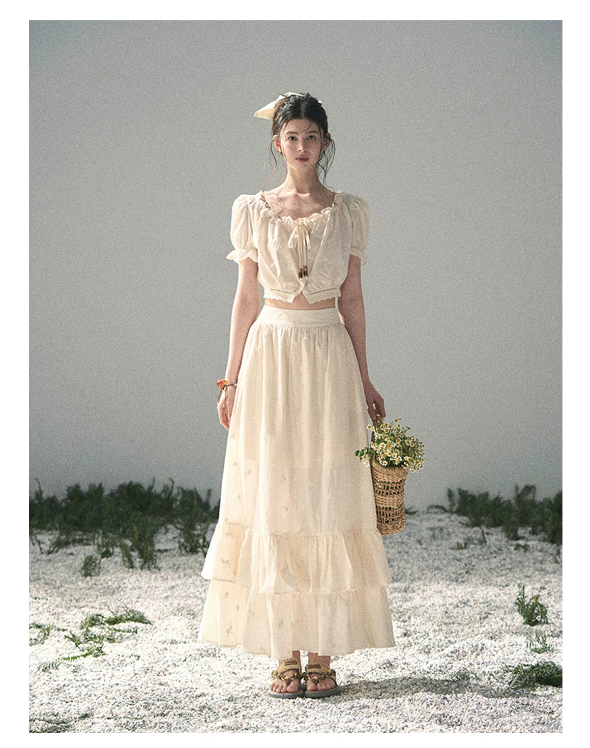 “Fallen Into the Garden” Dutch Cream Two-Piece Skirt Set 5635432