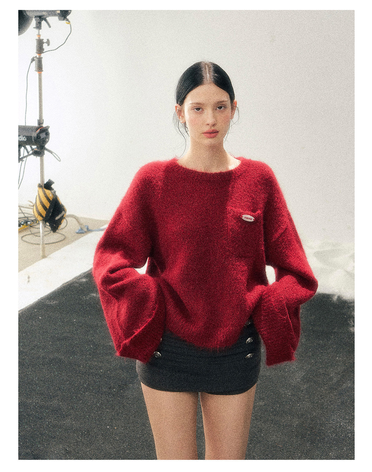 少也眼 “Winter Snow Holds Gentle Warmth” Angora-Blend French Red Knit Sweater