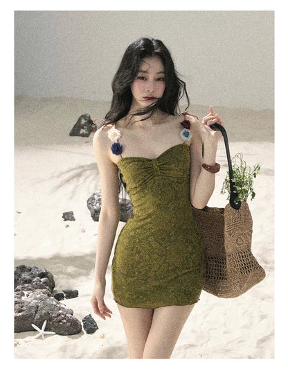 "Entwined Vines" Olive Mist Bodycon Dress & Cardigan Set 543648532