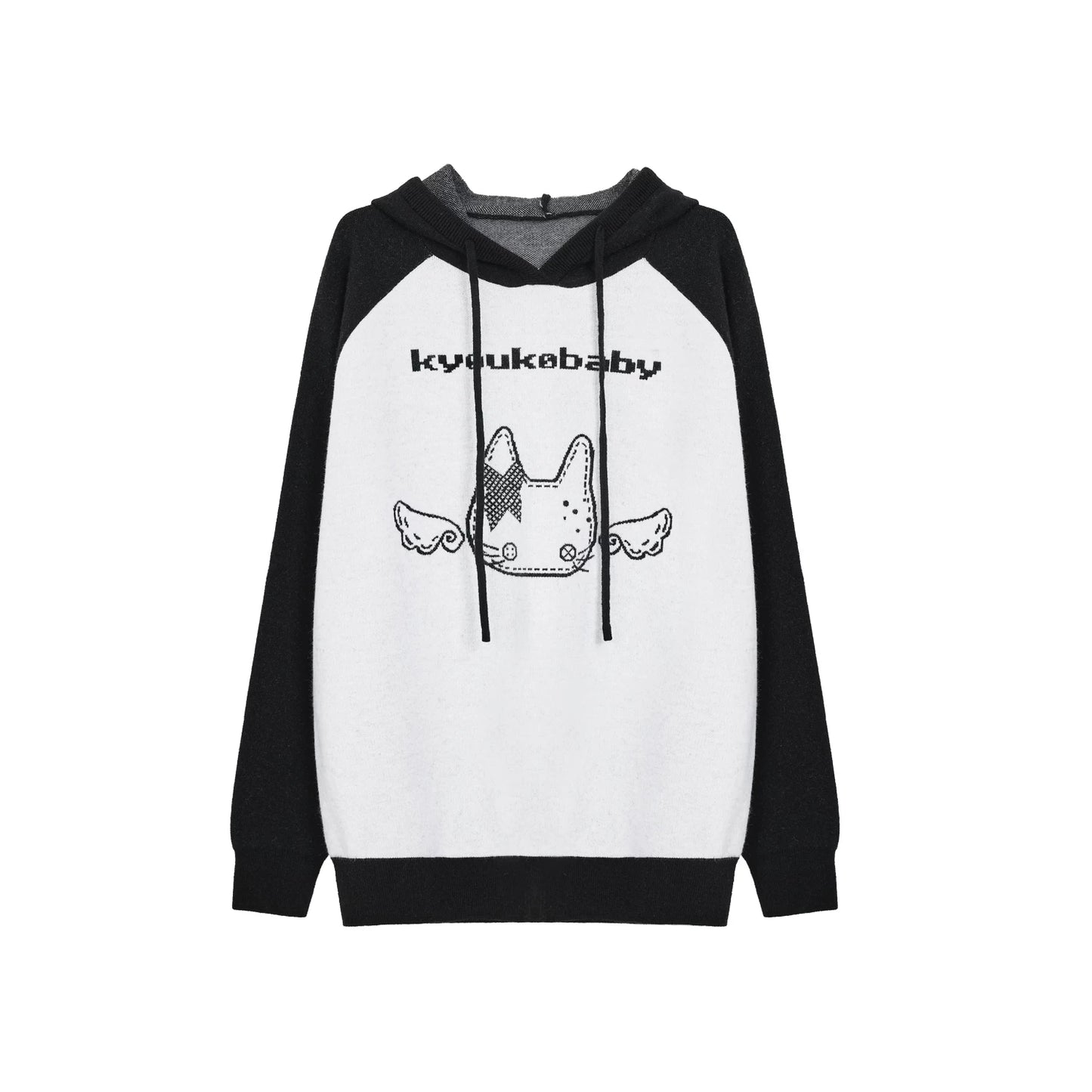 Angel Wing Details Printed Oversized Knit Hoodie & Shorts Set