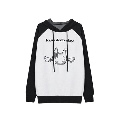Angel Wing Details Printed Oversized Knit Hoodie & Shorts Set