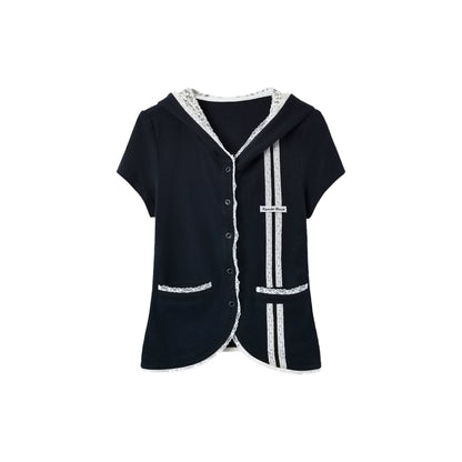 "Midnight Blossom" Vintage Floral Collection (Sleeveless Blouse / Hooded Cardigan / Box Pleated Skirt)