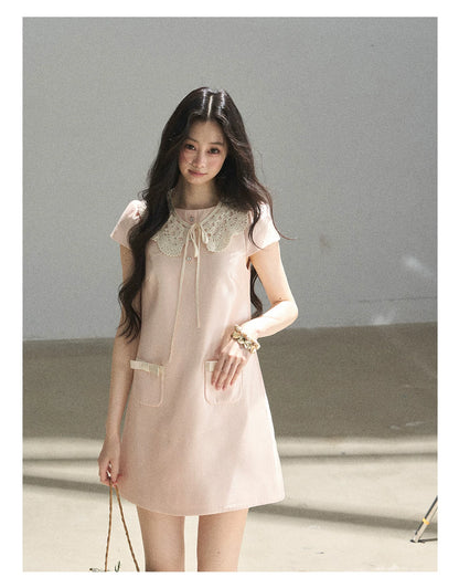 "Blush Haze" Cinnamon Pink Lace Babydoll Mini Dress