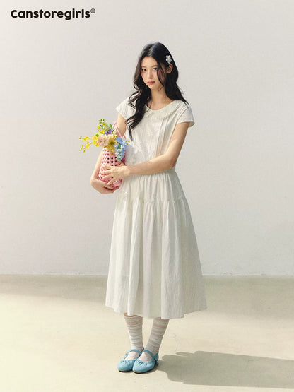 "Sakura Letter" Lace Doll Collar Waist-Fit Midi Dress WW2026004