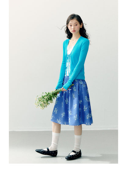 ANNATTO - Azure Bloom Blue Cardigan & Floral Midi Skirt Set