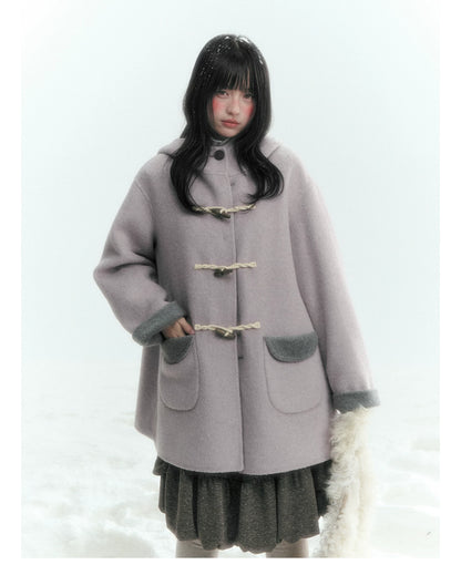 Horridale - Purple and Gray Reversible Hooded Wool Coat