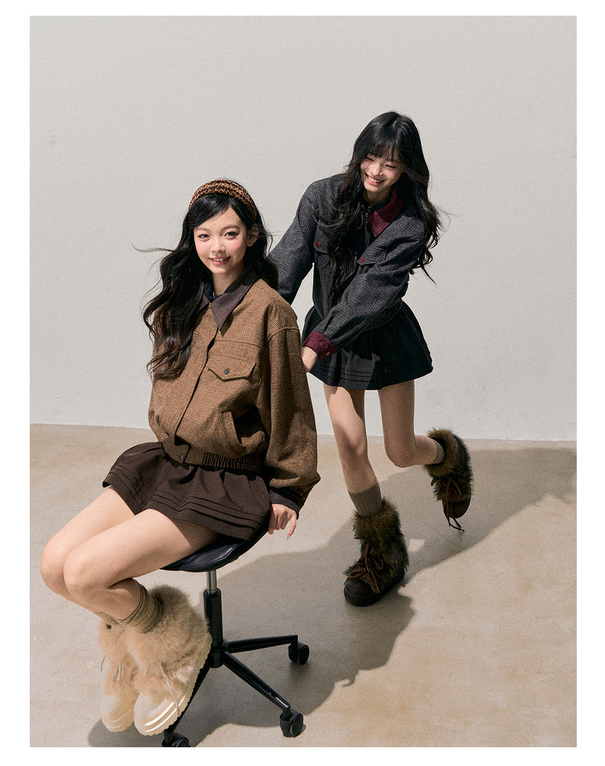 少也眼 "Wutong Leaves Falling" Hepburn Wool Tweed Jacket & Skirt Set