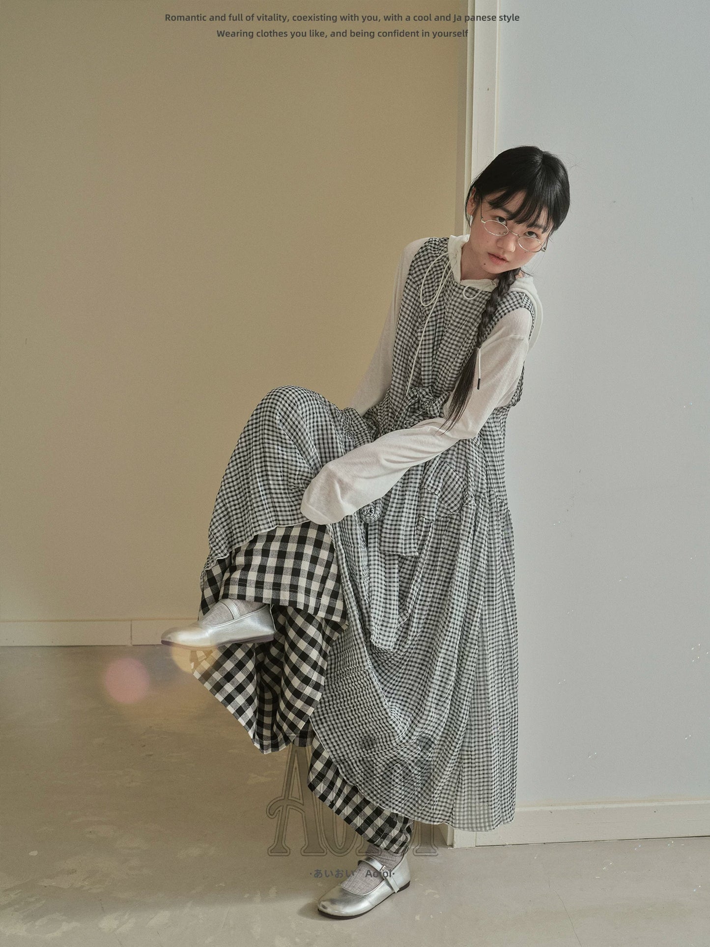 "Heritage Ribbon" Black & White Plaid Plaid Bow Maxi Dress