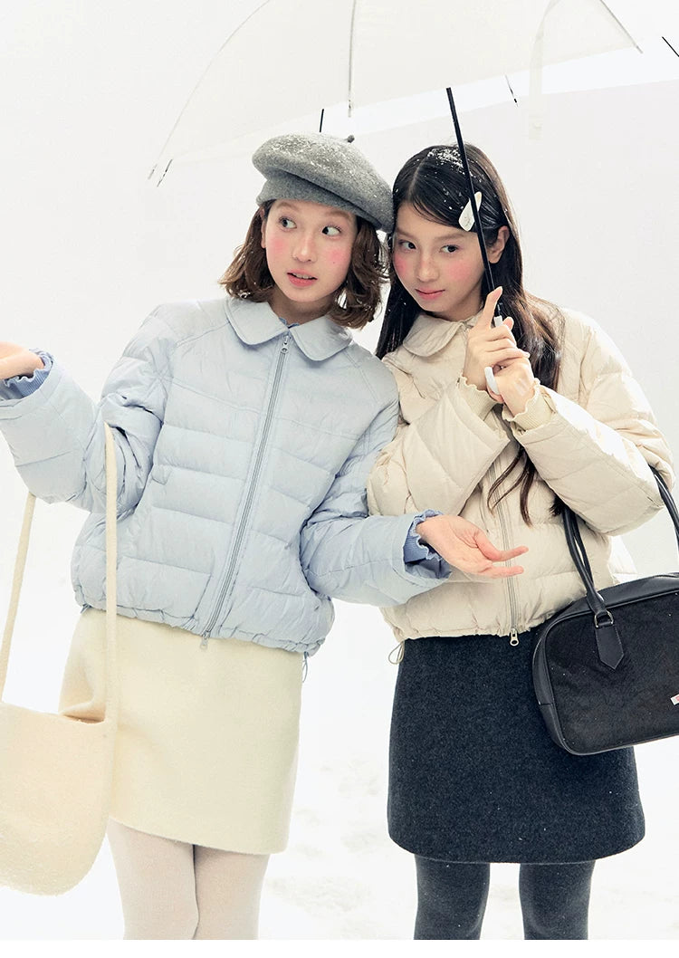 "Lily of the Valley Keepsake" Cropped Down Puffer Jacket (Pearl Beige/ Cloud Blue)