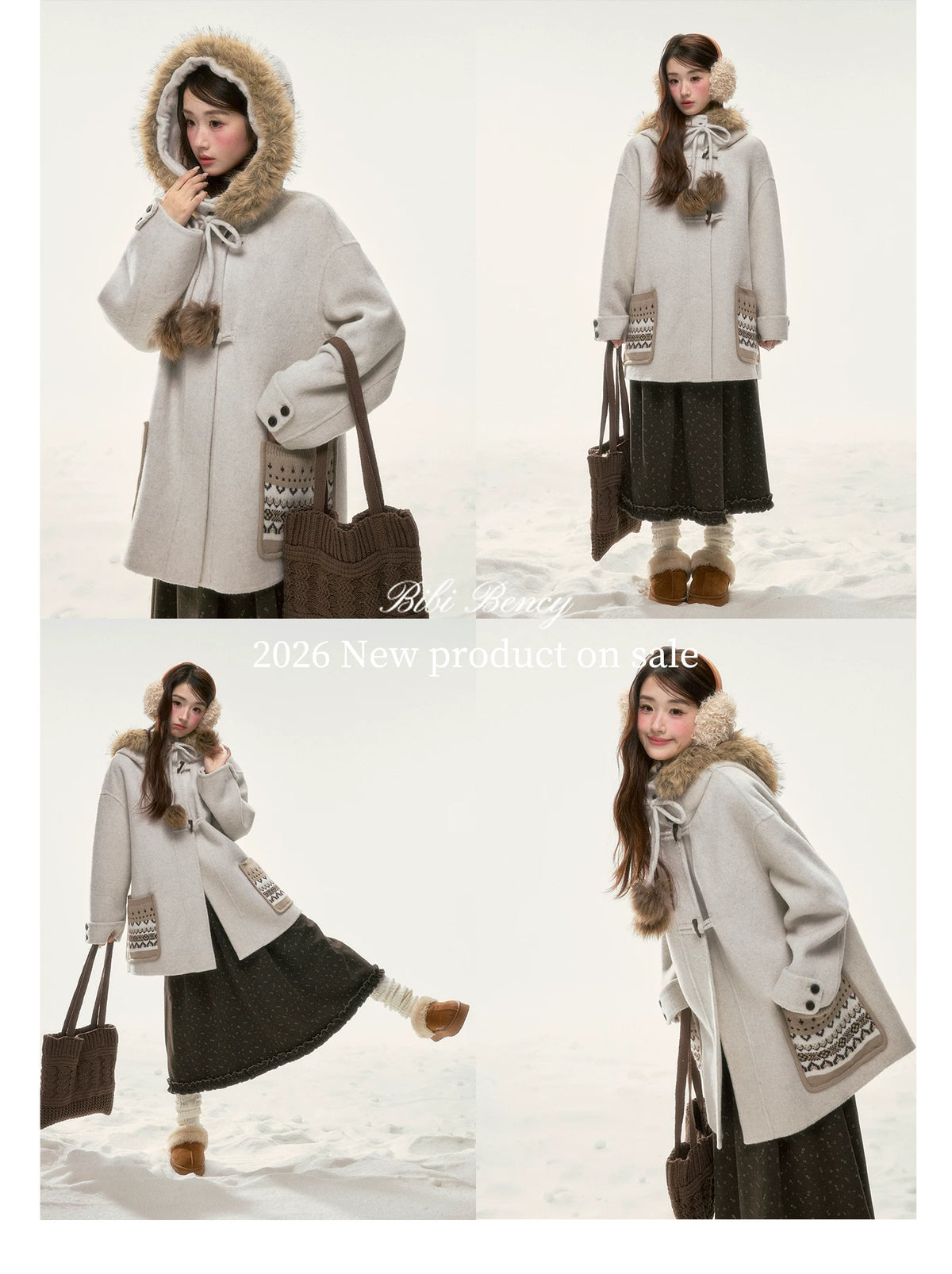 BIBIBENCY - Ivory 70% Wool Fair Isle Coat