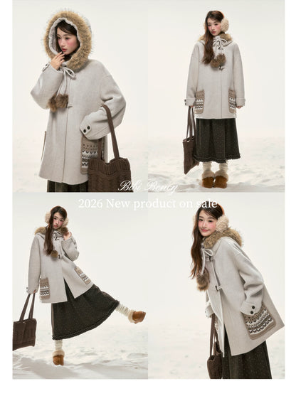BIBIBENCY - Ivory 70% Wool Fair Isle Coat