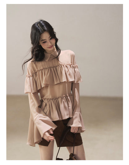 170726 "Veiled in the Evening Mist" Milk Tea Ruffle Blouse