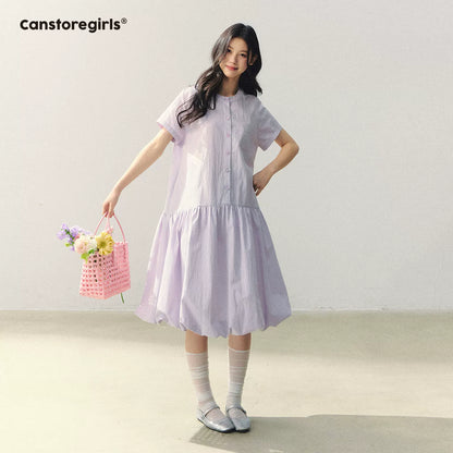 "Tulip Spring Letter" Bubble Hem Shirt Dress SJ2026030