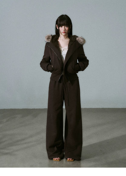 LOST FOREST - Heavyweight Cotton Low-Rise Wide-Leg Sweatpants (Dark Brown / Milk Tea)