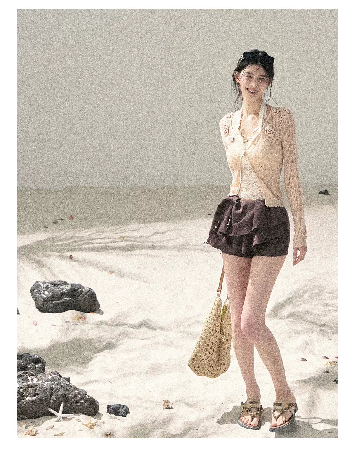 "Moss Whisper" Knit Sun Protection Cardigan & Cami Top