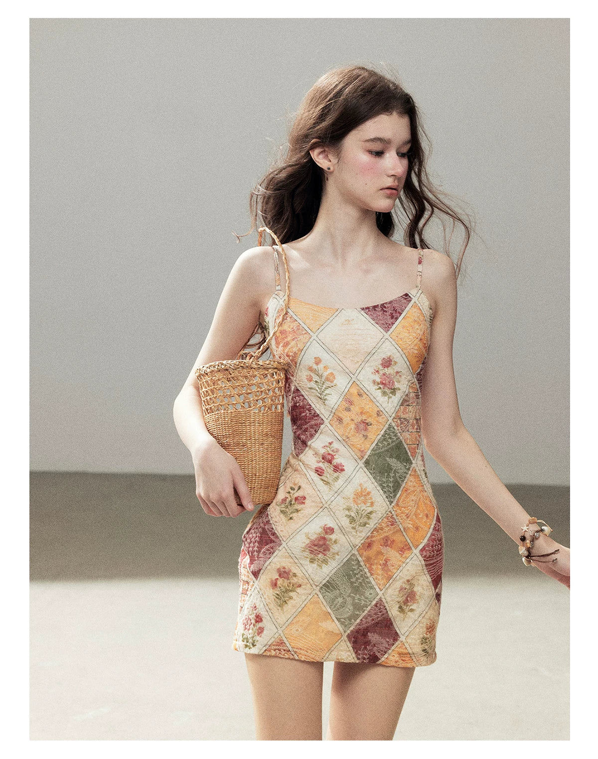 "In Her Lingering Gaze" Van Dyke Brown Floral Cami Bodycon Mini Dress