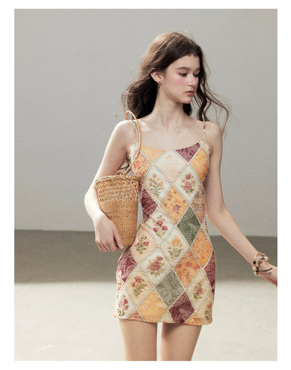 "In Her Lingering Gaze" Van Dyke Brown Floral Cami Bodycon Mini Dress