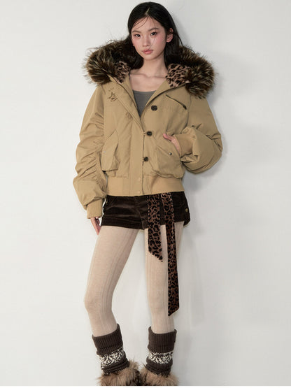 Soote Season - Studded Aviator Hooded Down Jacket with Faux Fur Collar