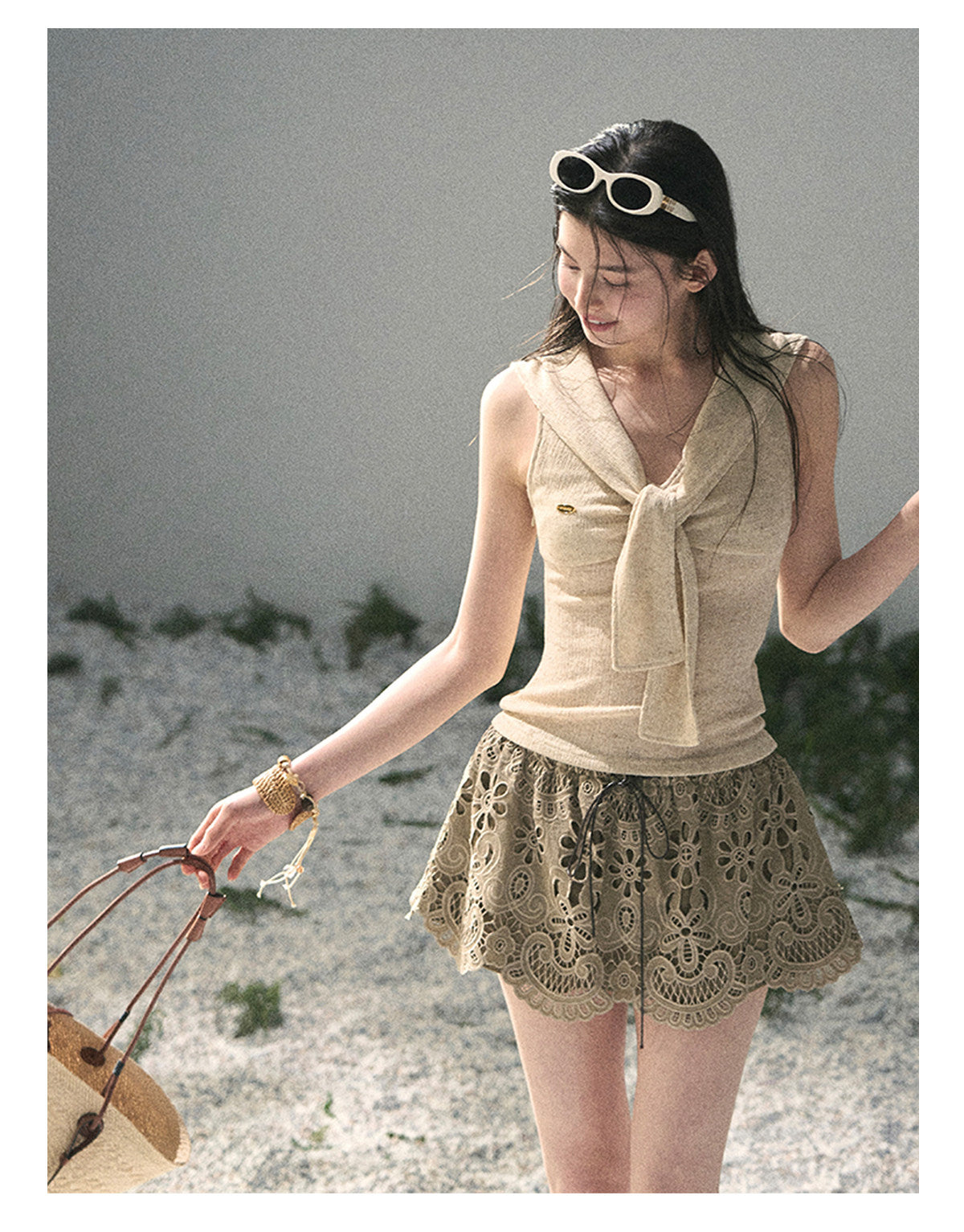 “Sea Breeze & Wheat Fields” Oatmeal Sailor Collar Top