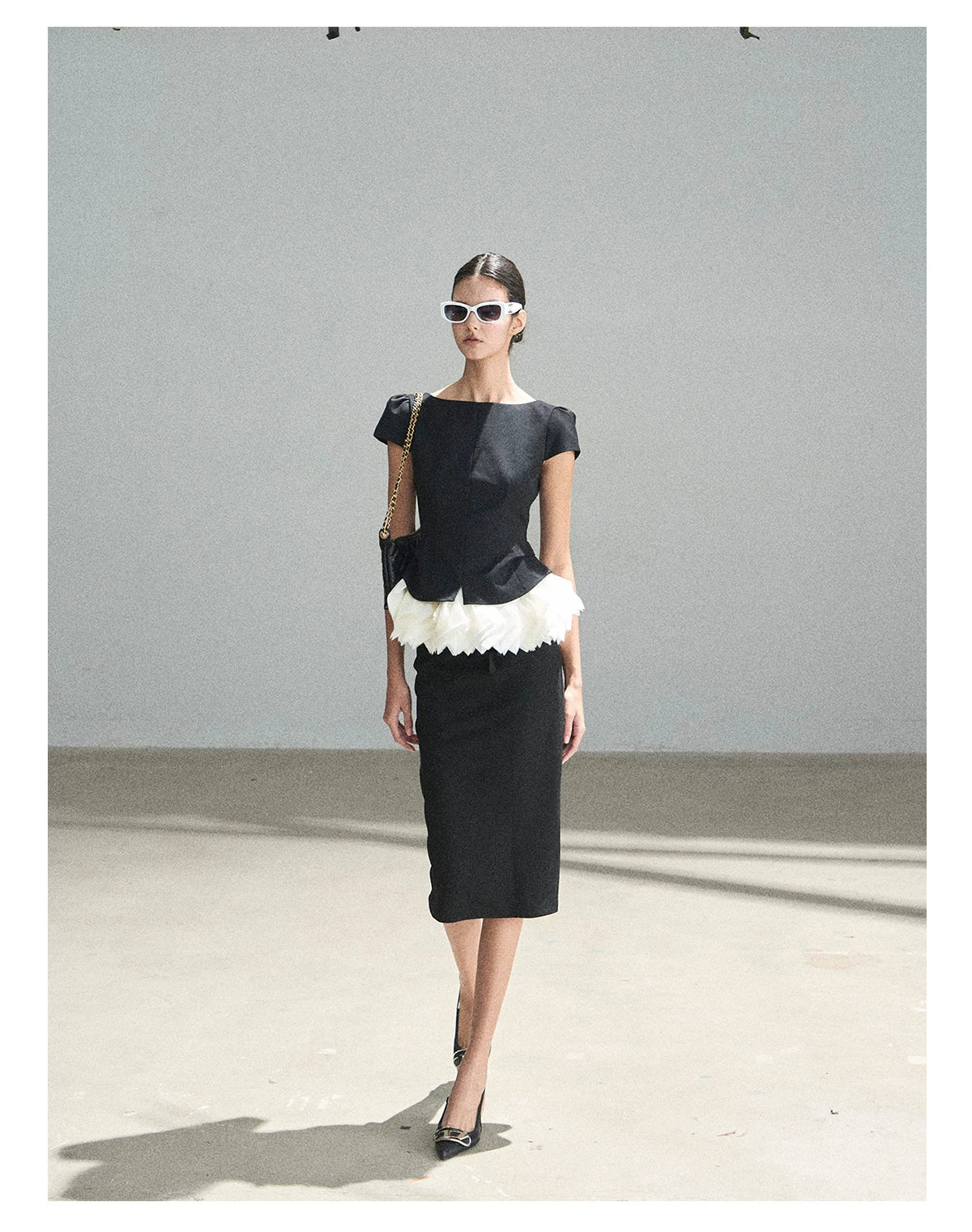 "Her Black & White Poem" Elegant Contrast Two-Piece Set