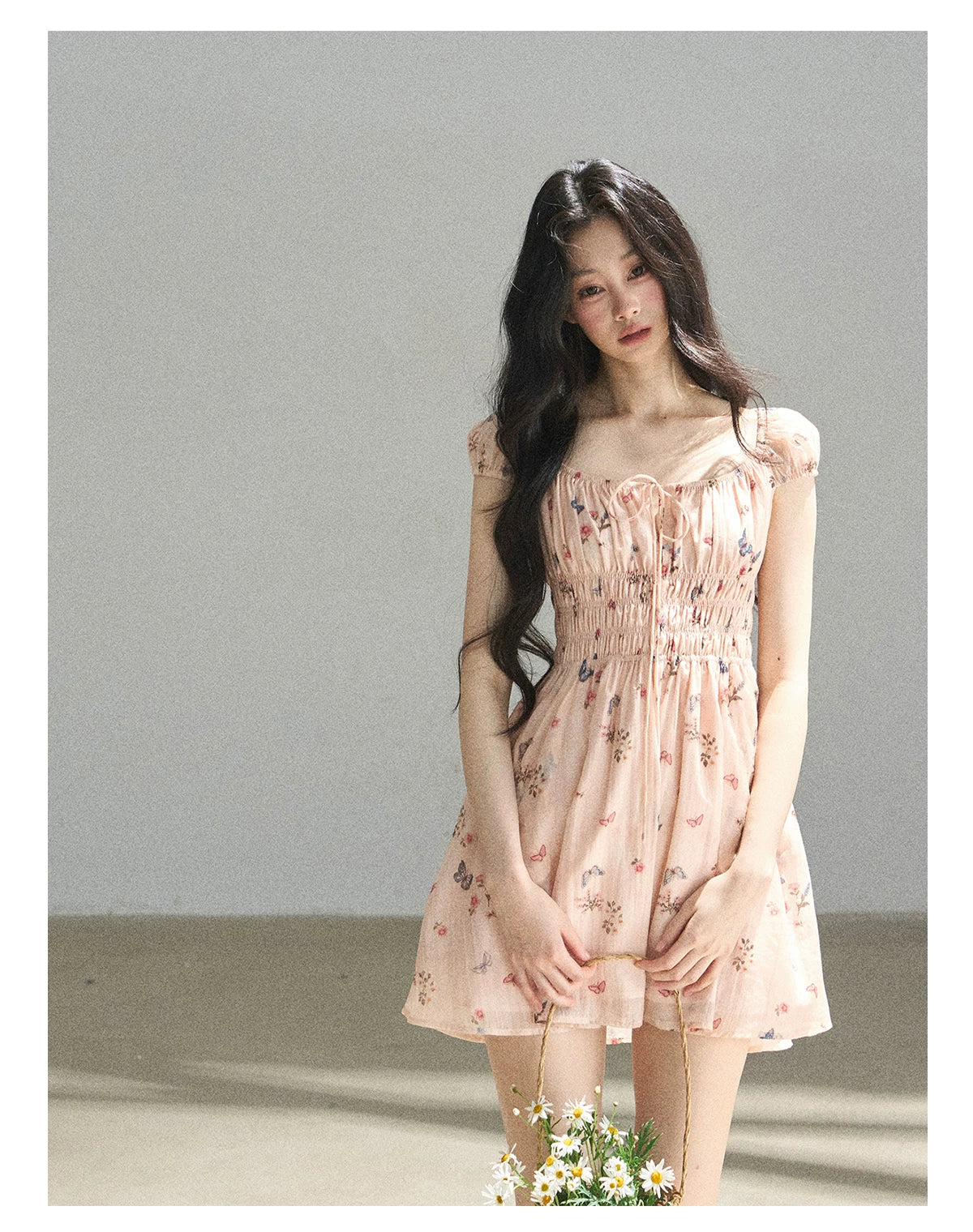 "A Meadow of Dreams" Dutch Cream Ruched Babydoll Mini Dress