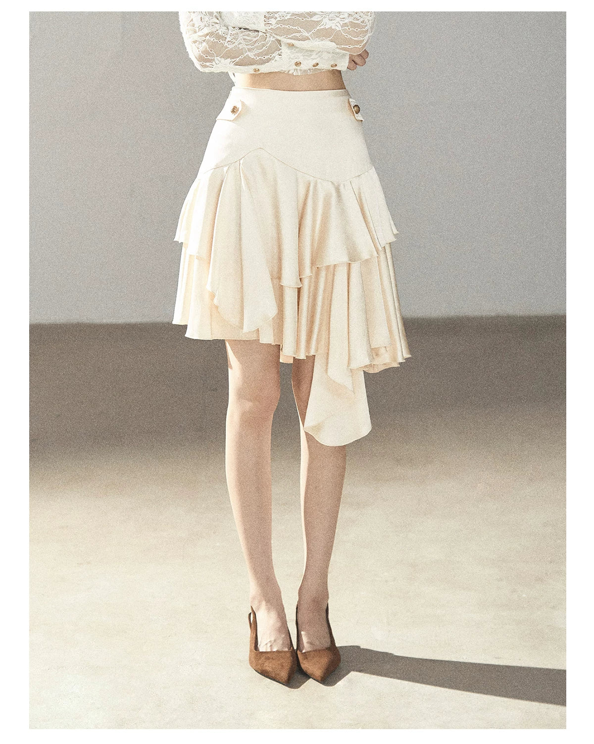 AOMALM - "Ginkgo & Evening Breeze" Dutch Cream French Satin Skirt