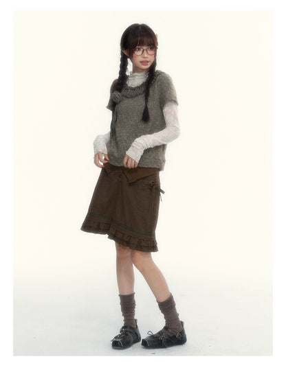 “Everyday Mist” Jacquard Lace Layering Top ( Ivory / Fog Gray )