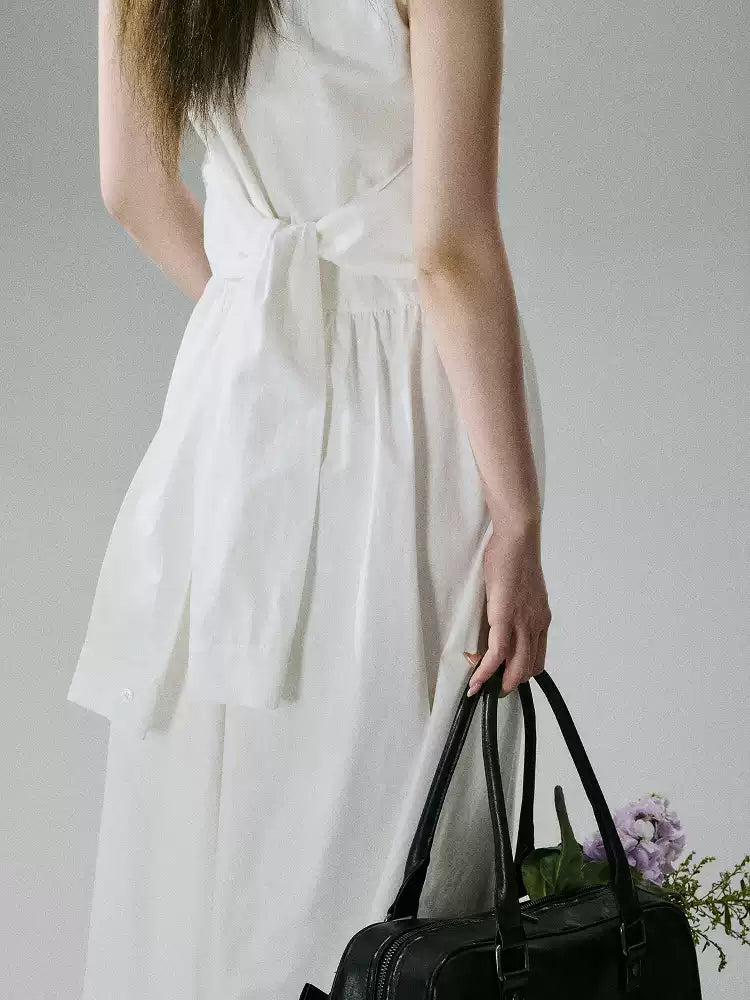 LOST FOREST - White Lyocell-Cotton Tie-Strap Pocket Maxi Dress