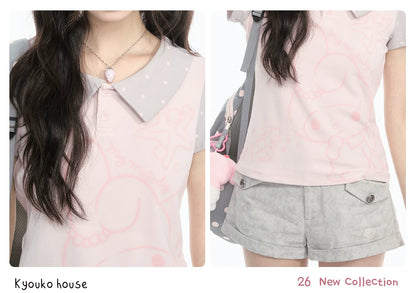 "Sweet Polka Day" Blush Pink Tee & Glacier Gray Shorts Set