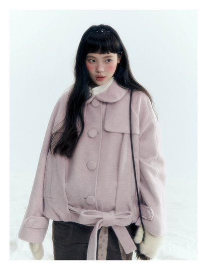 Short Cocoon Wool-Blend Coat (Taro Purple / Oatmeal Gray)