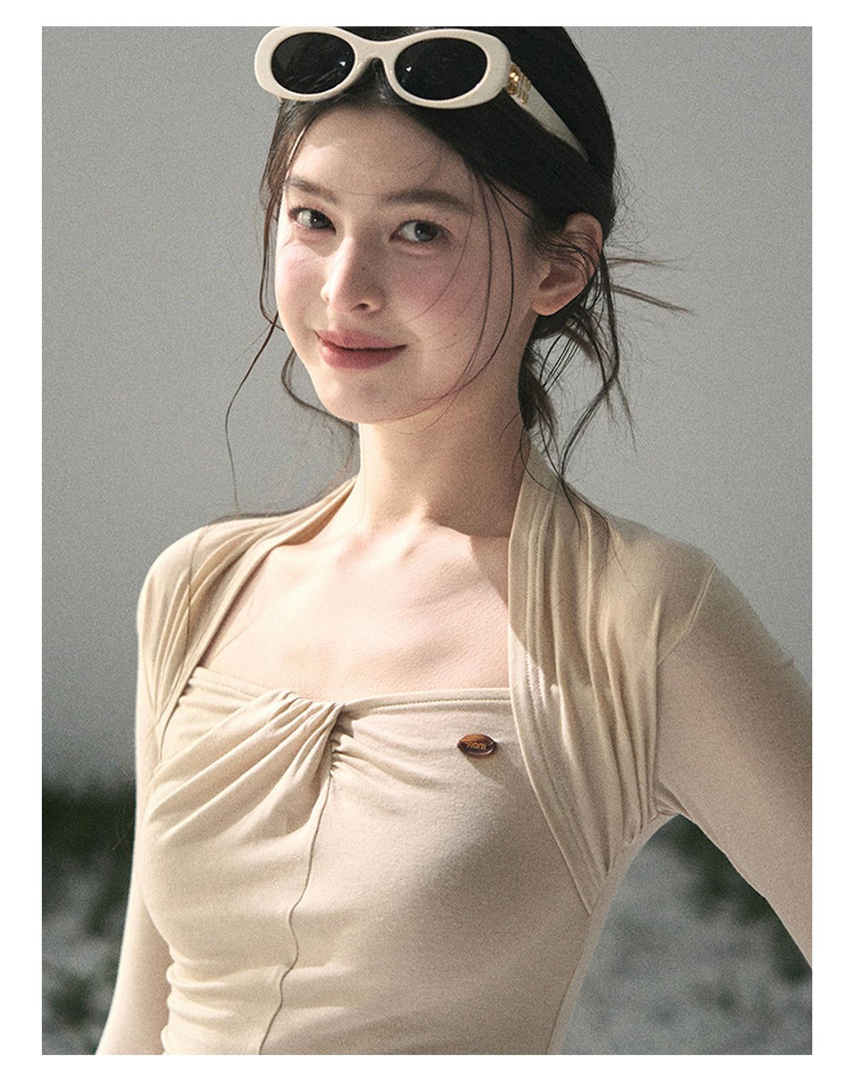 “Soft Evening Breeze” Milk Tea Layered Halter Top