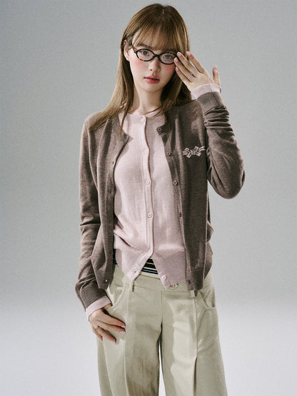 LOST FOREST - Brown Pink Bow Layered Cardigan