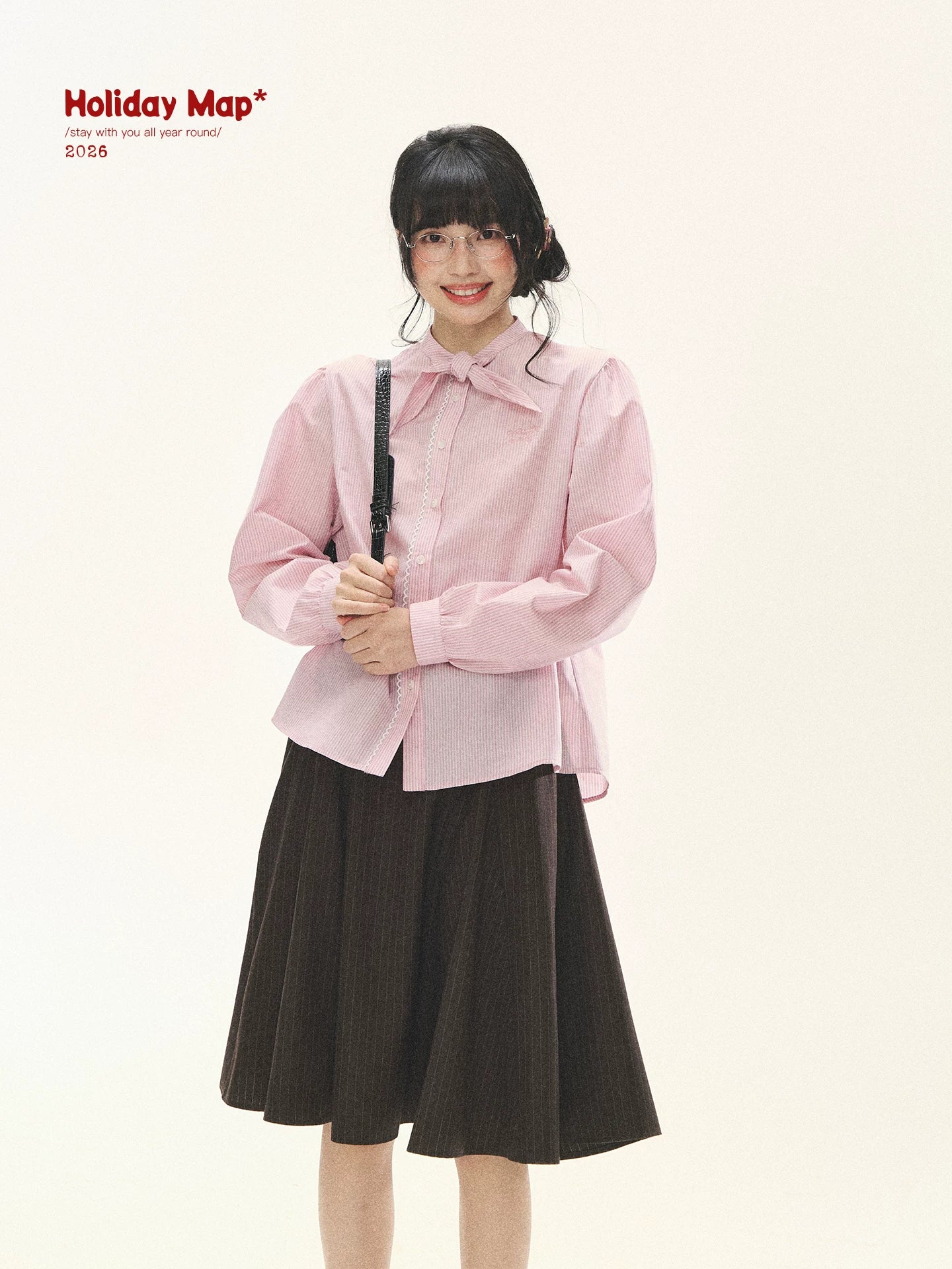 "Blush Poetry" Pink Stripe Cotton Bow Blouse