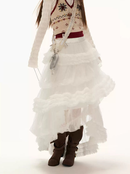 MAMC - White Cloud Tulle Puffy Midi Skirt WE870