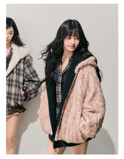 少也眼 “Pride & Prejudice” Reversible Oversize Jacket – Black & Blue Plaid
