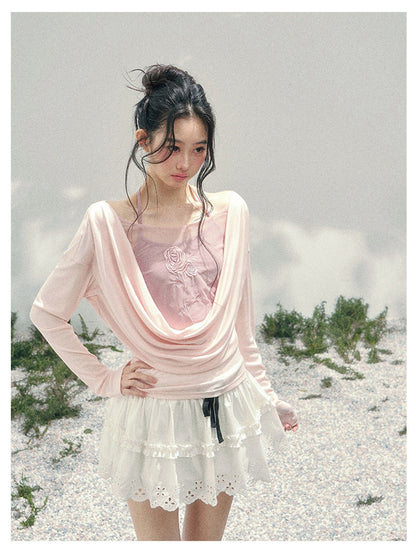 少也眼 “Summer Bloom Sequence” Cinnamon Pink Lyocell Two-Piece Overlay Set 140