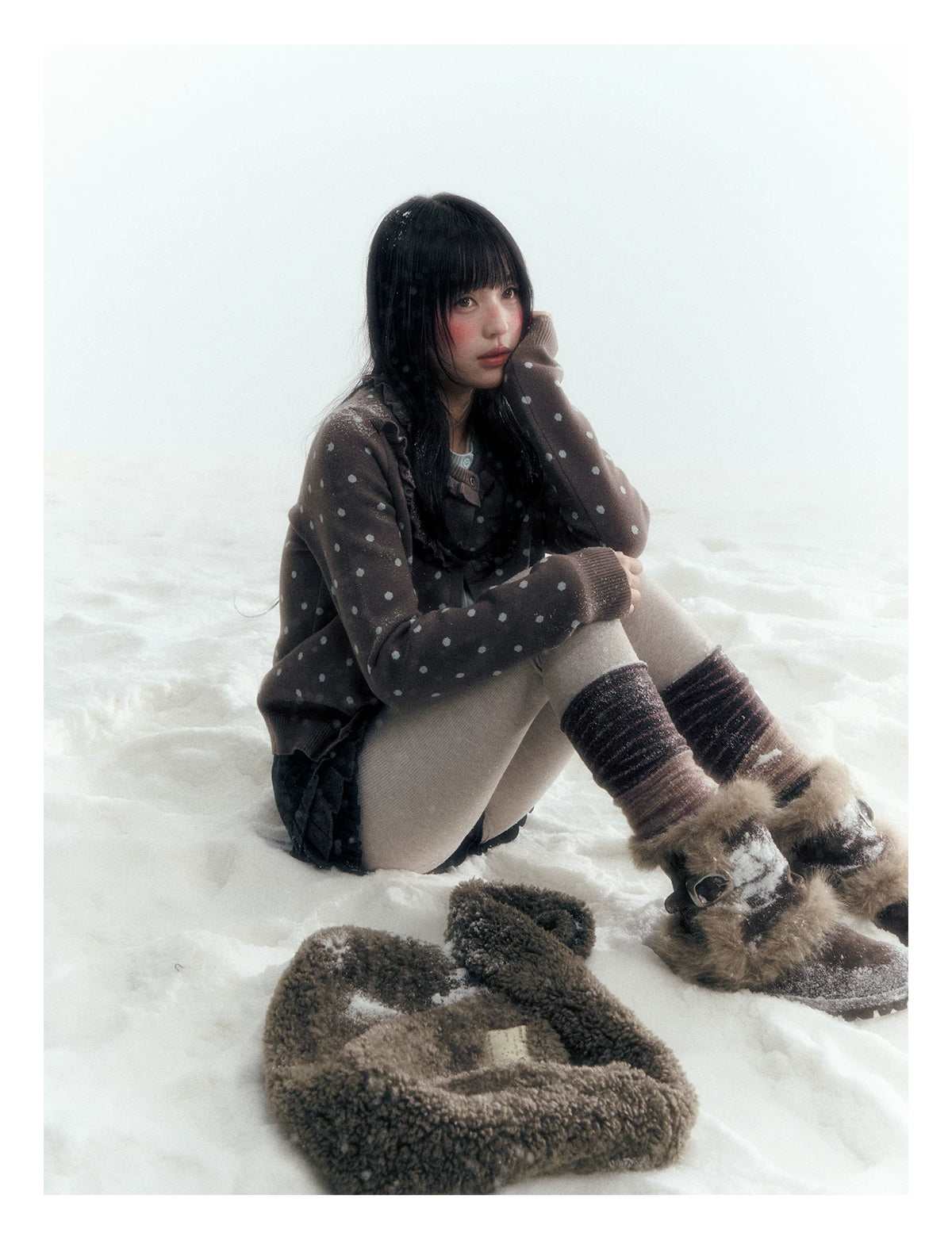 Dark Taupe Brown Polka Dot Layered Knit Sweater