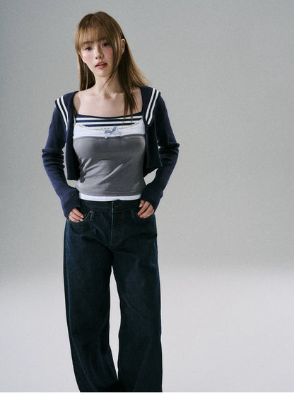 LOST FOREST - Navy Hooded Knit Cardigan
