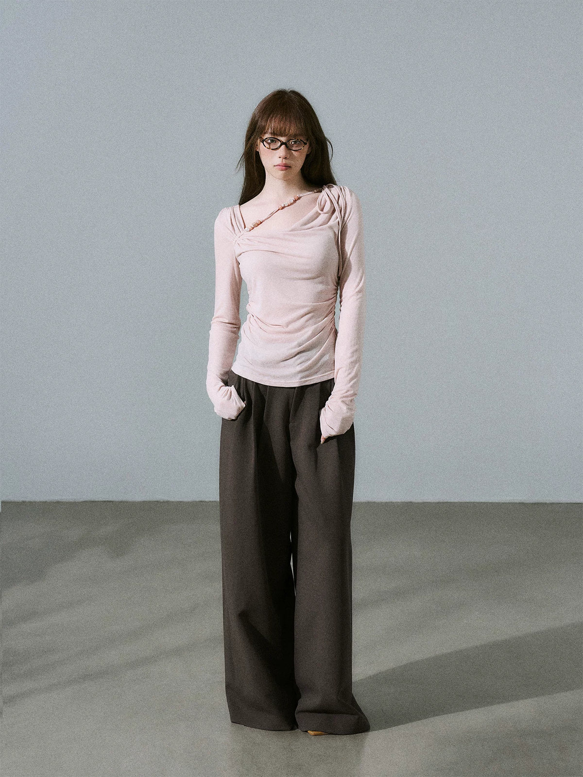 LOST FOREST - Low-Rise Triple-Pleat Wide-Leg Trousers (Black / Red Brown / Gray)