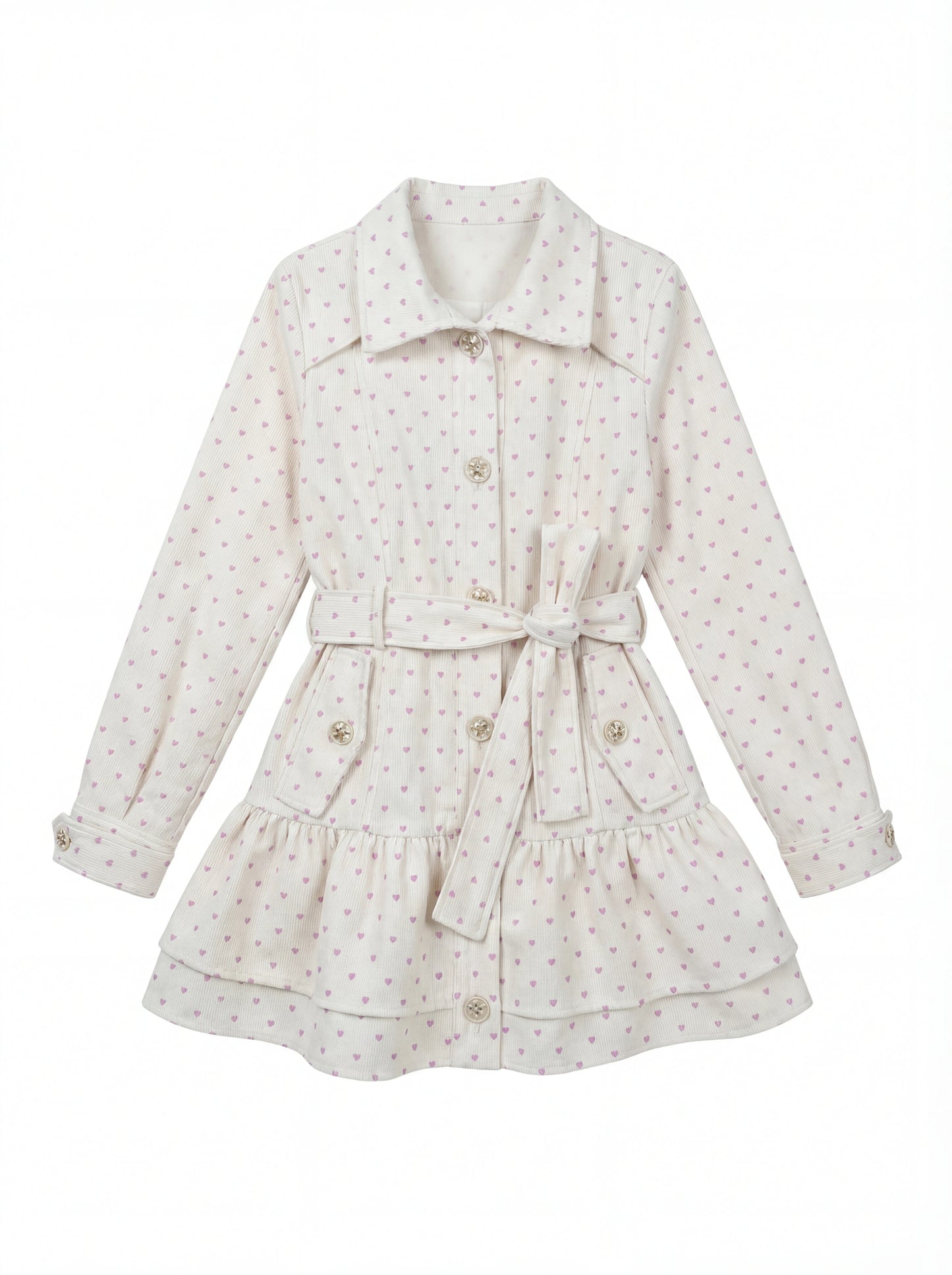 “Sweetheart Whisper” Beige Apricot Heart Print Midi Dress